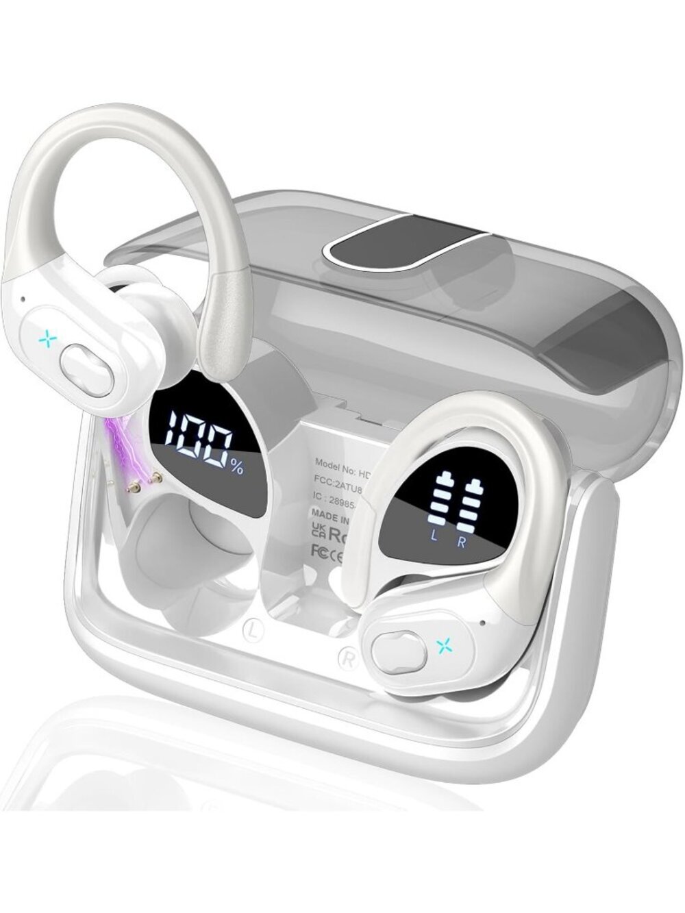 Wireless White Earbuds 75hrs Bluetooth 5.4 Stereo Deep Bass Earhooks ENC Noise